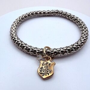 Vintage 90s Silver Tone Life is Juicy Charm Bracelet Women's Classic Jewelry